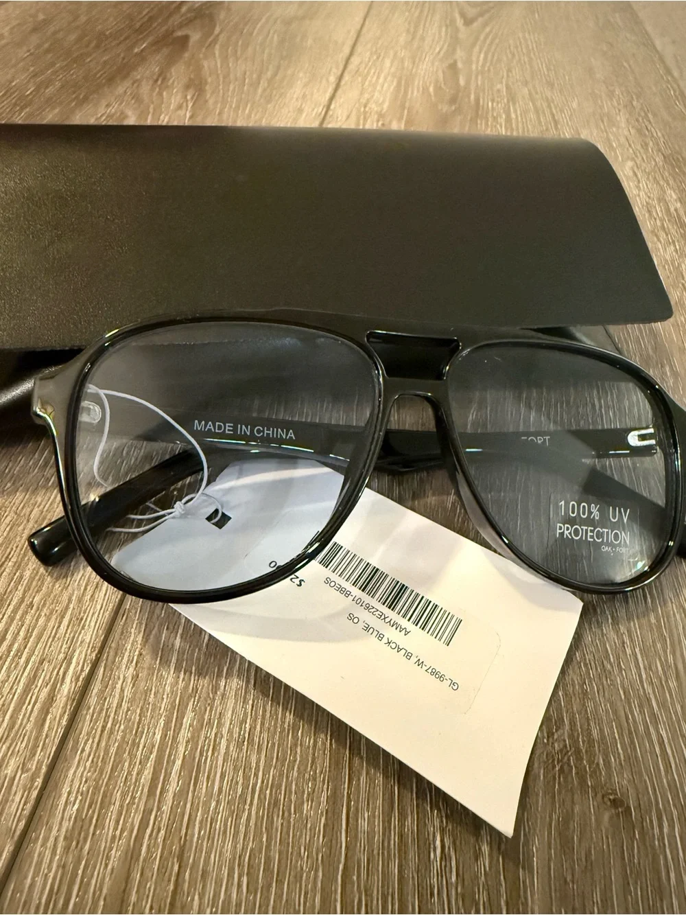 New Oak + Fort Black Pilot Sunglasses w Blue Lens